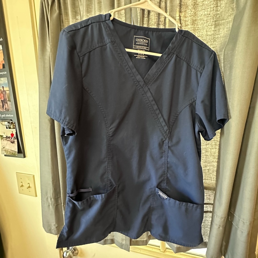 Navy blue Cherokee women’s scrub shirt, size medium